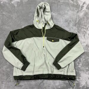 Athleta Jacket Womens Medium Green Fleece Windbreaker 1/2 Zip Hooded Lightweight